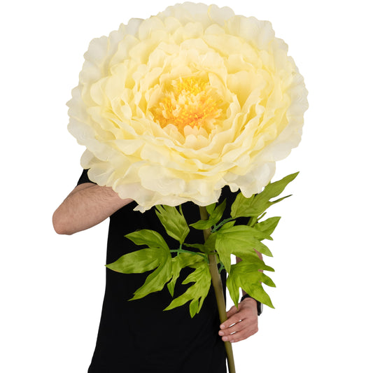 Bujor artificial D48xH130 cm galben cu tulpina gigant XXL fara suport