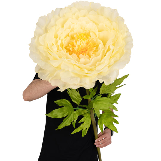 Bujor artificial D48xH130 cm galben cu tulpina gigant XXL fara suport
