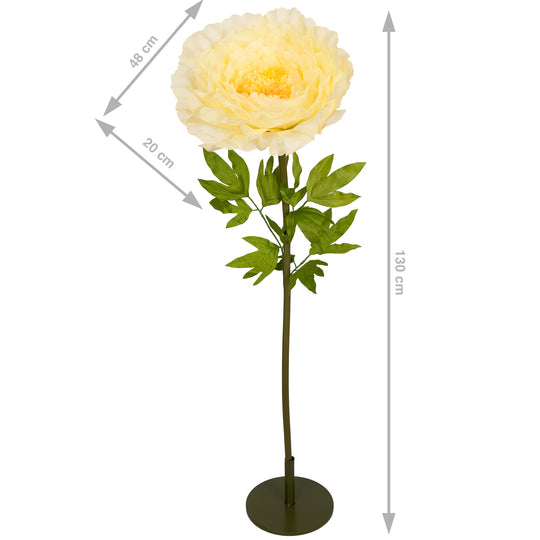 Bujor artificial D48xH130 cm galben cu tulpina gigant XXL fara suport