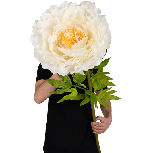 Bujor artificial D48xH130 cm ivory cu tulpina gigant XXL fara suport