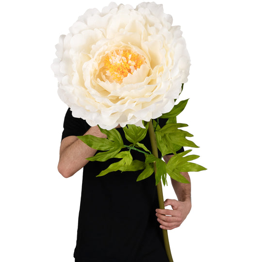 Bujor artificial D48xH130 cm ivory cu tulpina gigant XXL fara suport