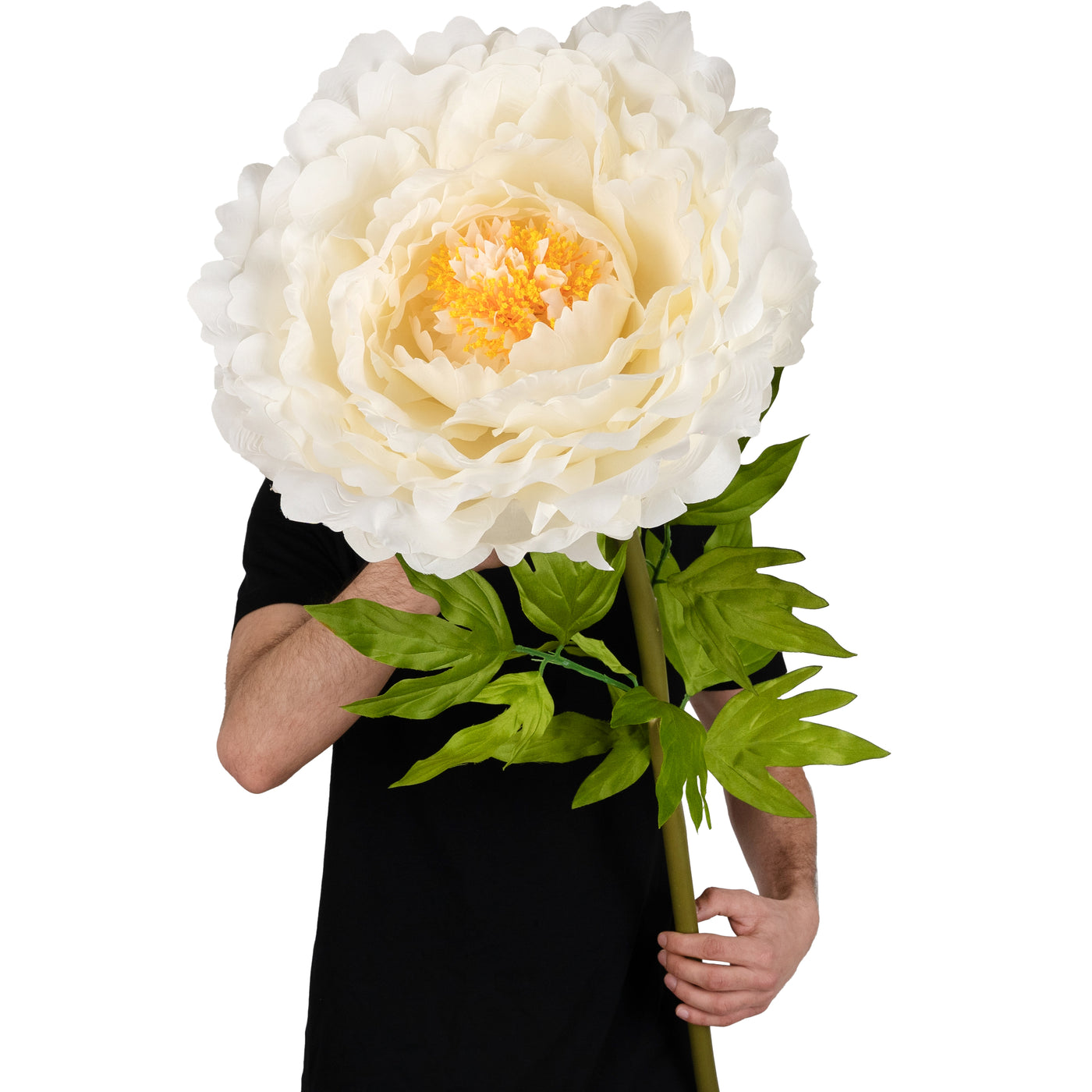 Bujor artificial D48xH130 cm ivory cu tulpina gigant XXL fara suport