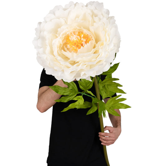 Bujor artificial D48xH130 cm ivory cu tulpina gigant XXL fara suport