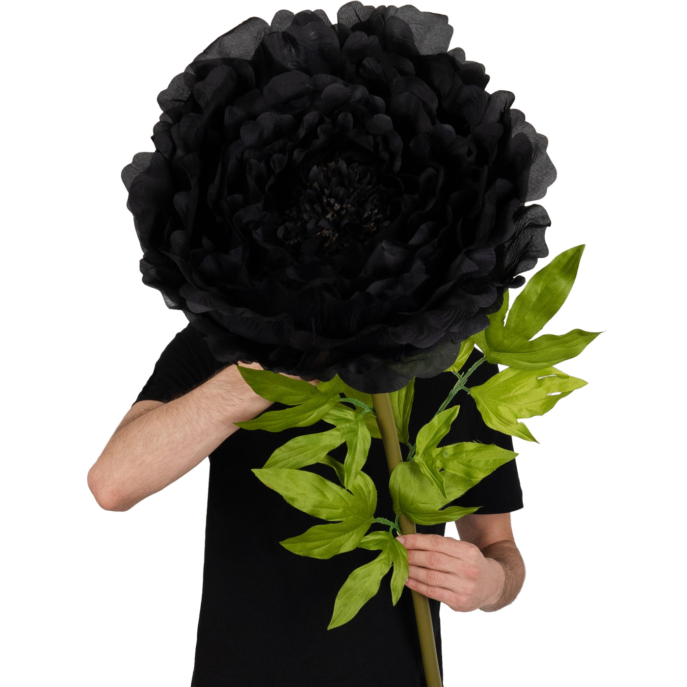 Bujor artificial D48xH130 cm negru cu tulpina gigant XXL fara suport