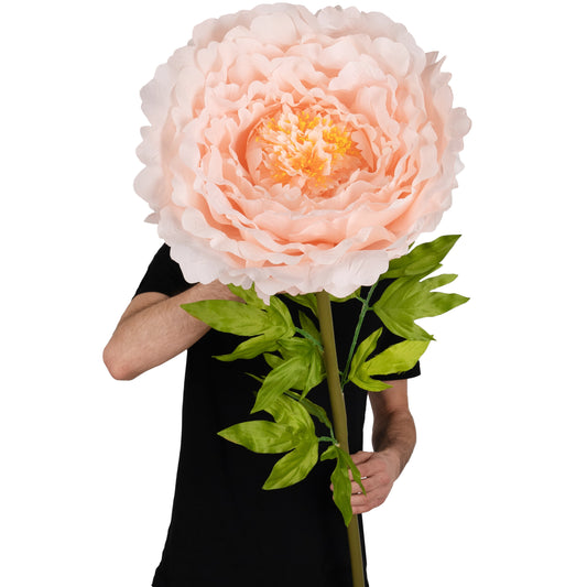 Bujor artificial D48xH130 cm piersica cu tulpina gigant XXL fara suport