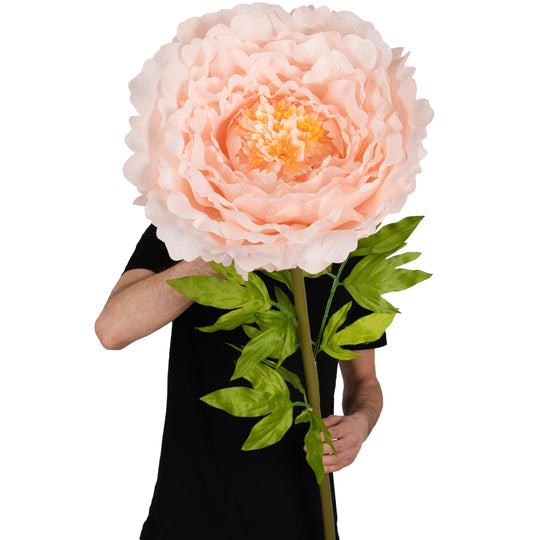 Bujor artificial D48xH130 cm piersica cu tulpina gigant XXL fara suport