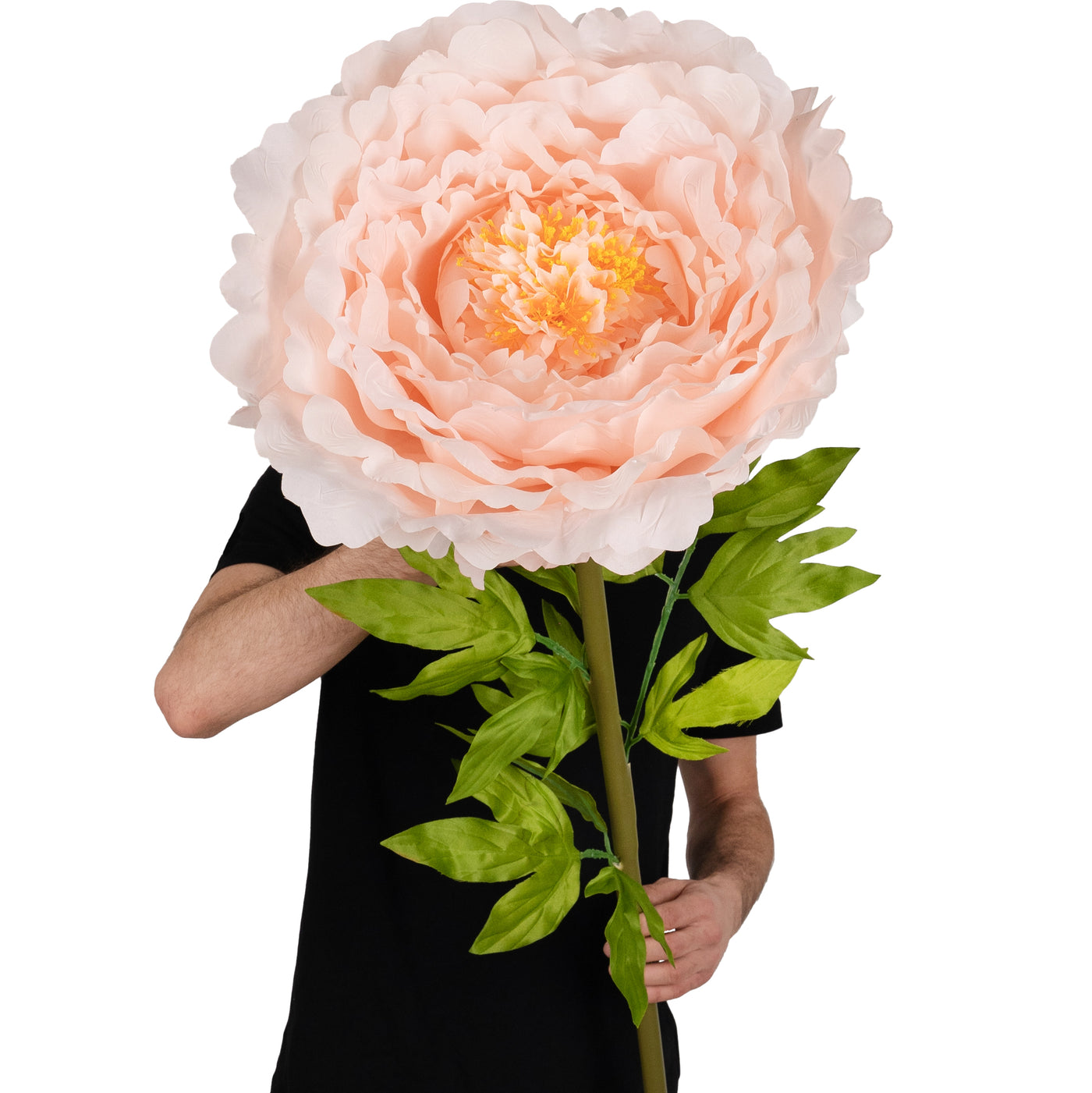 Bujor artificial D48xH130 cm piersica cu tulpina gigant XXL fara suport