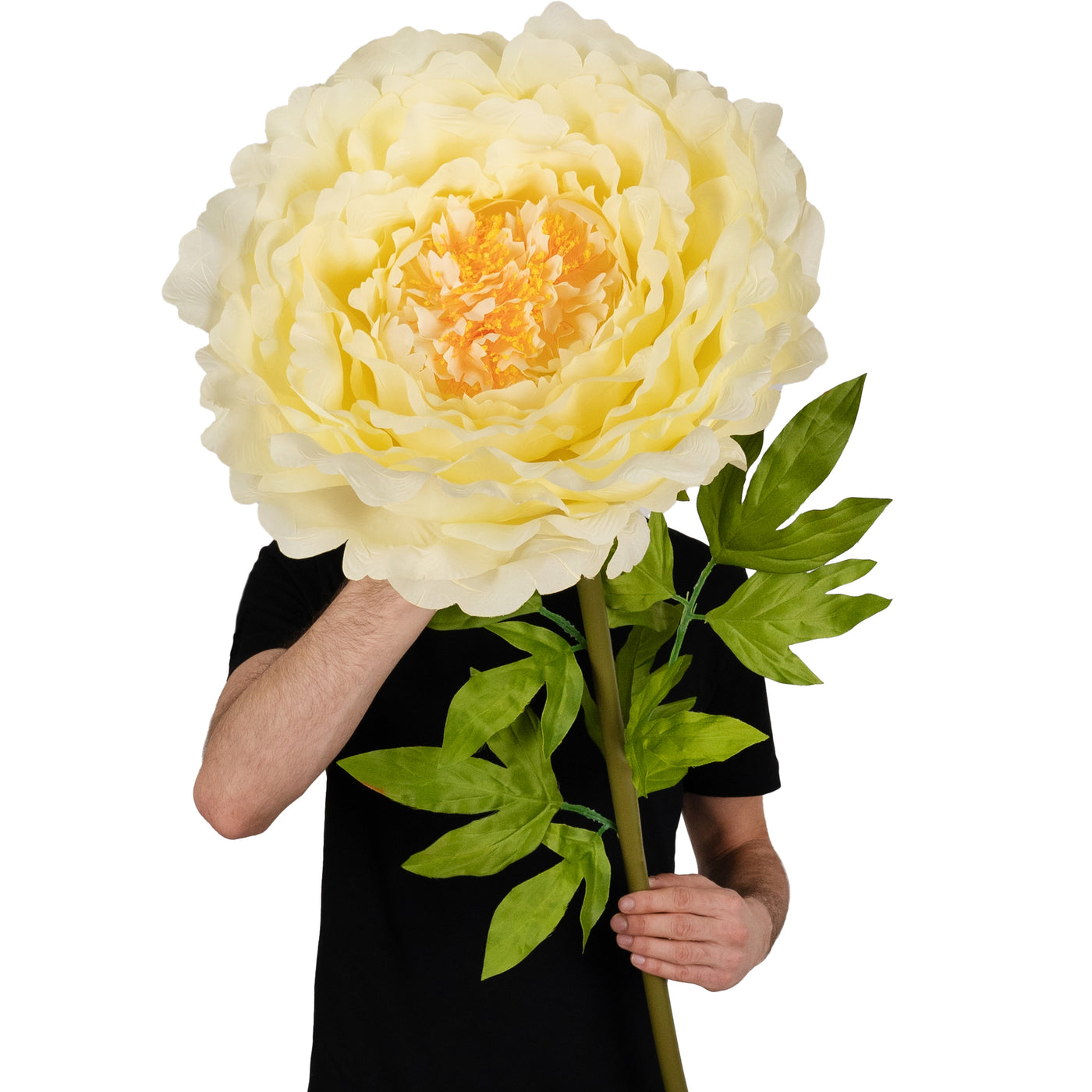 Bujor artificial D48xH130 cm portocaliu cu tulpina gigant XXL fara suport