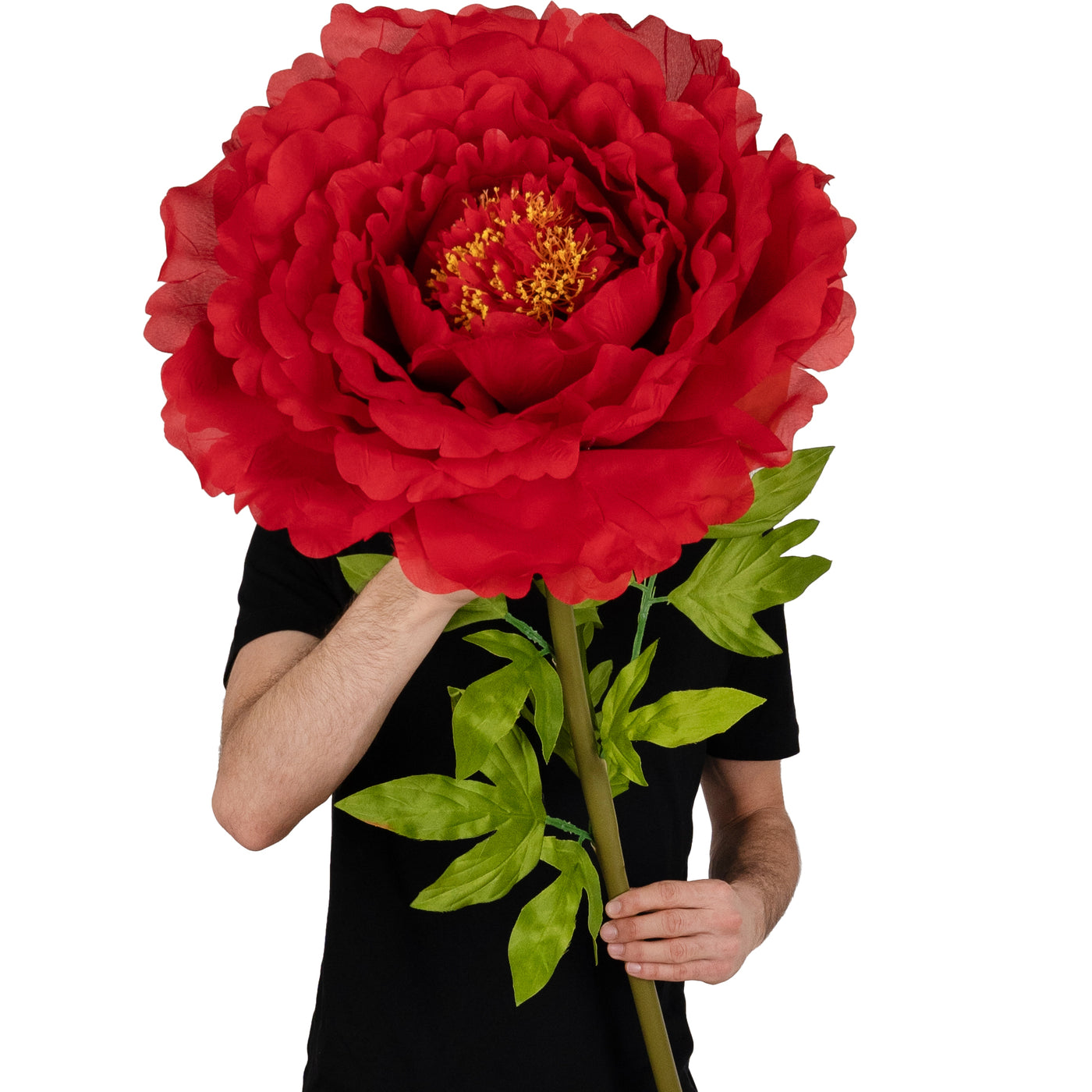 Bujor artificial D48xH130 cm rosu cu tulpina gigant XXL fara suport