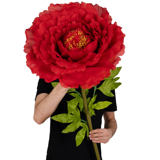 Bujor artificial D48xH130 cm rosu cu tulpina gigant XXL fara suport