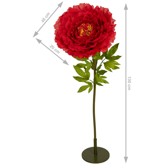 Bujor artificial D48xH130 cm rosu cu tulpina gigant XXL fara suport