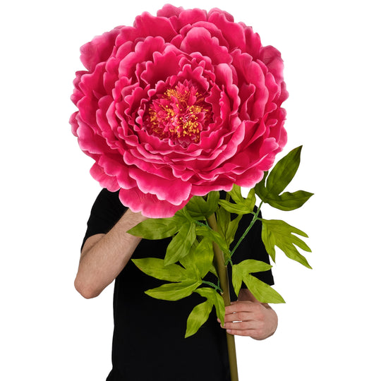 Bujor artificial D48xH130 cm roz magenta cu tulpina gigant XXL fara suport