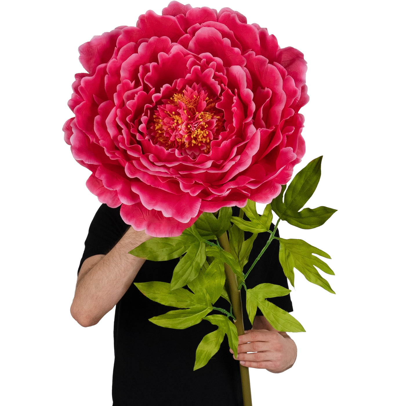 Bujor artificial D48xH130 cm roz magenta cu tulpina gigant XXL fara suport