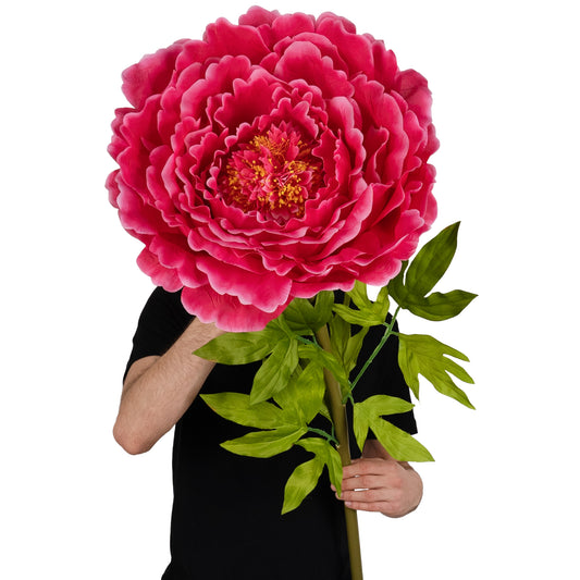 Bujor artificial D48xH130 cm roz magenta cu tulpina gigant XXL fara suport