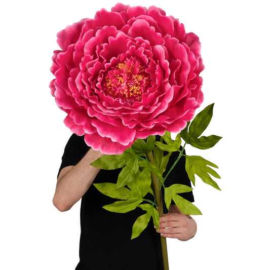 Bujor artificial D48xH130 cm roz magenta cu tulpina gigant XXL fara suport