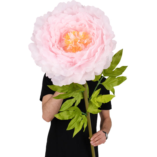 Bujor artificial D48xH130 cm roz pal cu tulpina gigant XXL fara suport