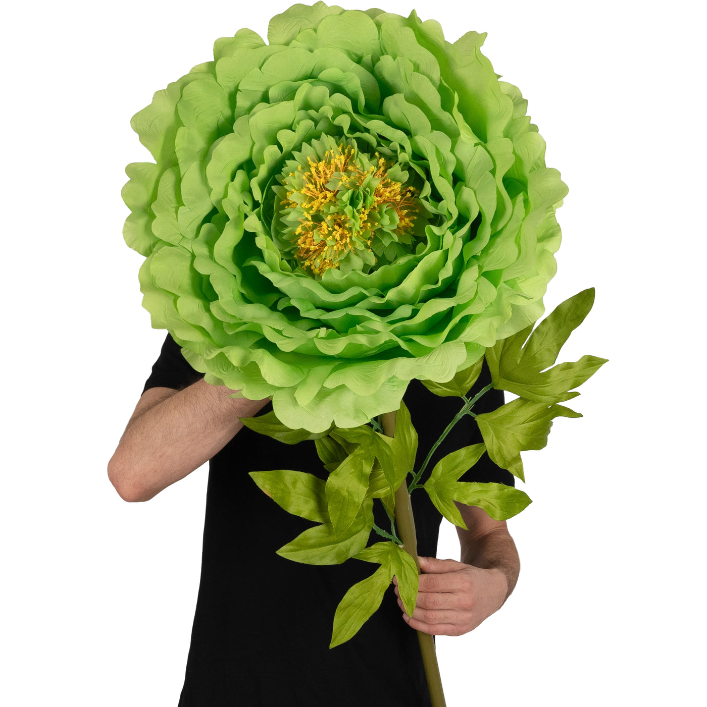 Bujor artificial D48xH130 cm verde cu tulpina gigant XXL fara suport