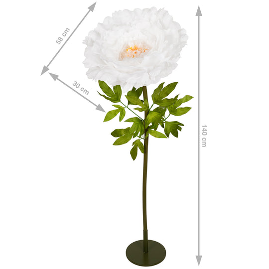Bujor artificial D58xH140 cm alb cu tulpina gigant XXXL fara suport