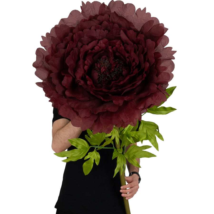 Bujor artificial D58xH140 cm burgundy cu tulpina gigant XXXL fara suport
