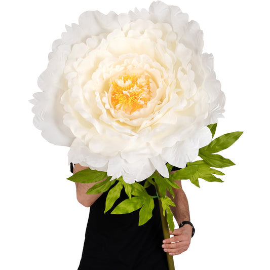 Bujor artificial D58xH140 cm ivory cu tulpina gigant XXXL fara suport