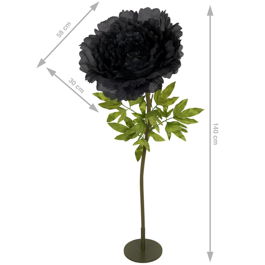 Bujor artificial D58xH140 cm negru cu tulpina gigant XXXL fara suport