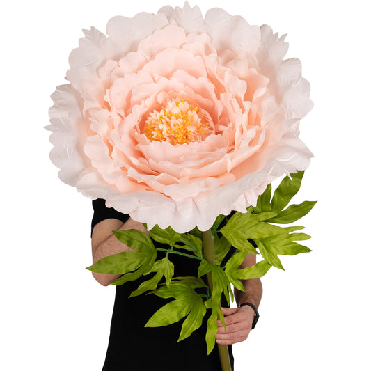 Bujor artificial D58xH140 cm piersica cu tulpina gigant XXXL fara suport