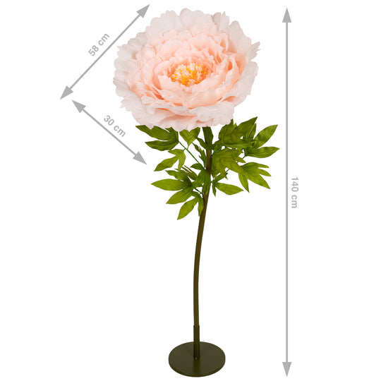 Bujor artificial D58xH140 cm piersica cu tulpina gigant XXXL fara suport