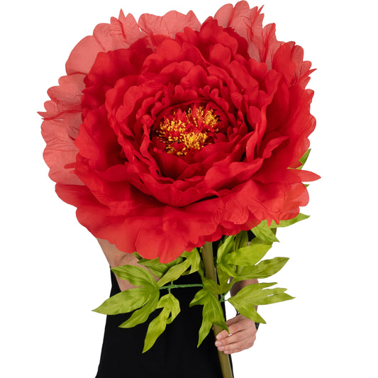 Bujor artificial D58xH140 cm rosu cu tulpina gigant XXXL fara suport