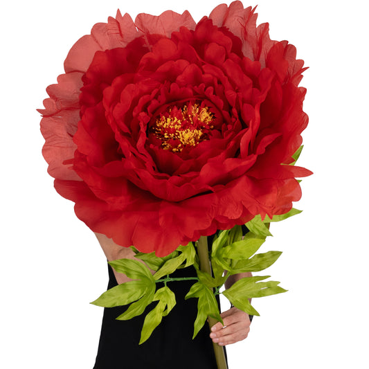 Bujor artificial D58xH140 cm rosu cu tulpina gigant XXXL fara suport