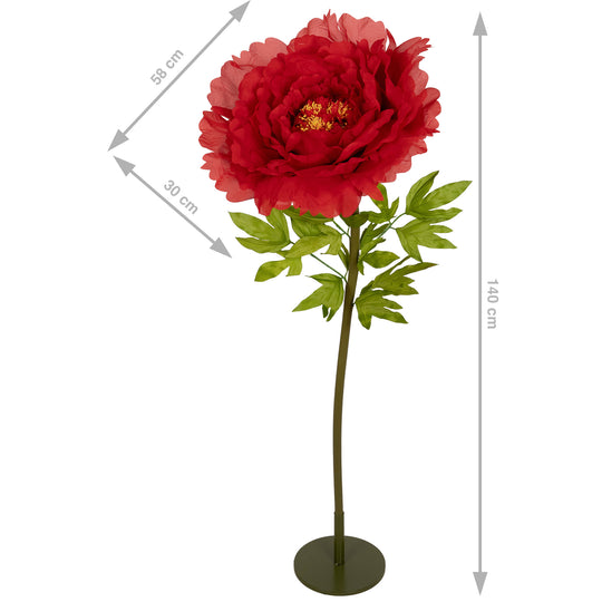 Bujor artificial D58xH140 cm rosu cu tulpina gigant XXXL fara suport