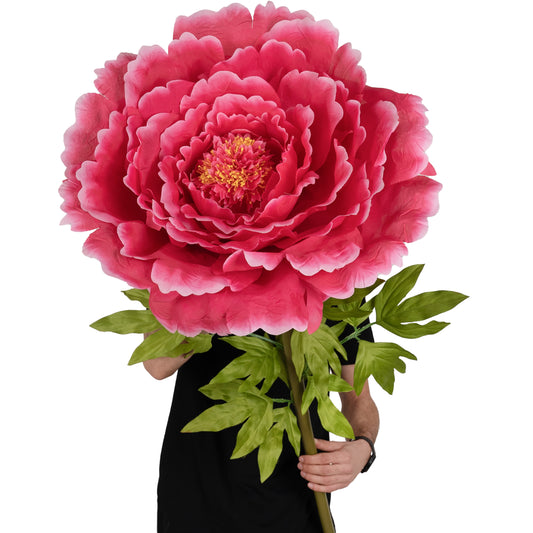 Bujor artificial D58xH140 cm roz magenta cu tulpina gigant XXXL fara suport