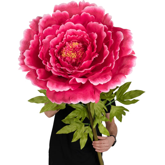 Bujor artificial D58xH140 cm roz magenta cu tulpina gigant XXXL fara suport