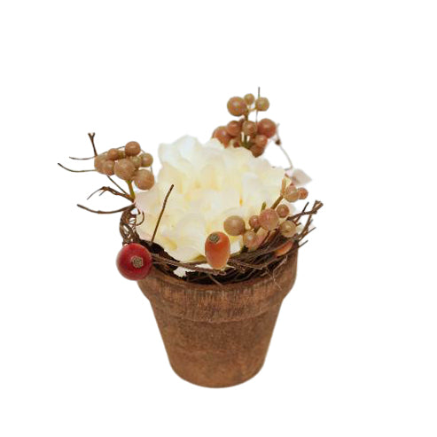 Bujor artificial in vas ceramic 5 cm HO alb