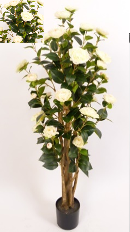 Copac artificial Camelia Japonica H120 cm cu 261 frunze si 36 flori crem
