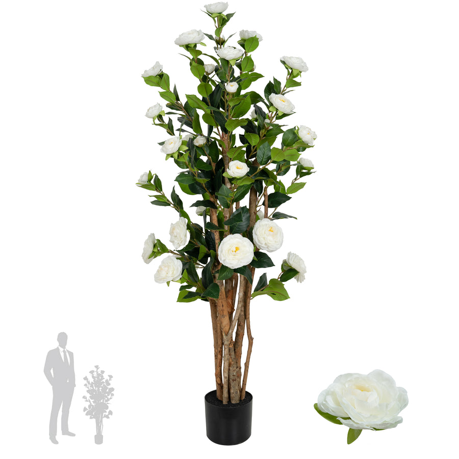 Copac artificial Camelia Japonica H120 cm cu 261 frunze si 36 flori crem