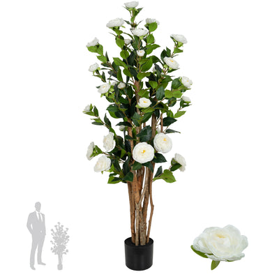 Copac artificial Camelia Japonica H120 cm cu 261 frunze si 36 flori crem