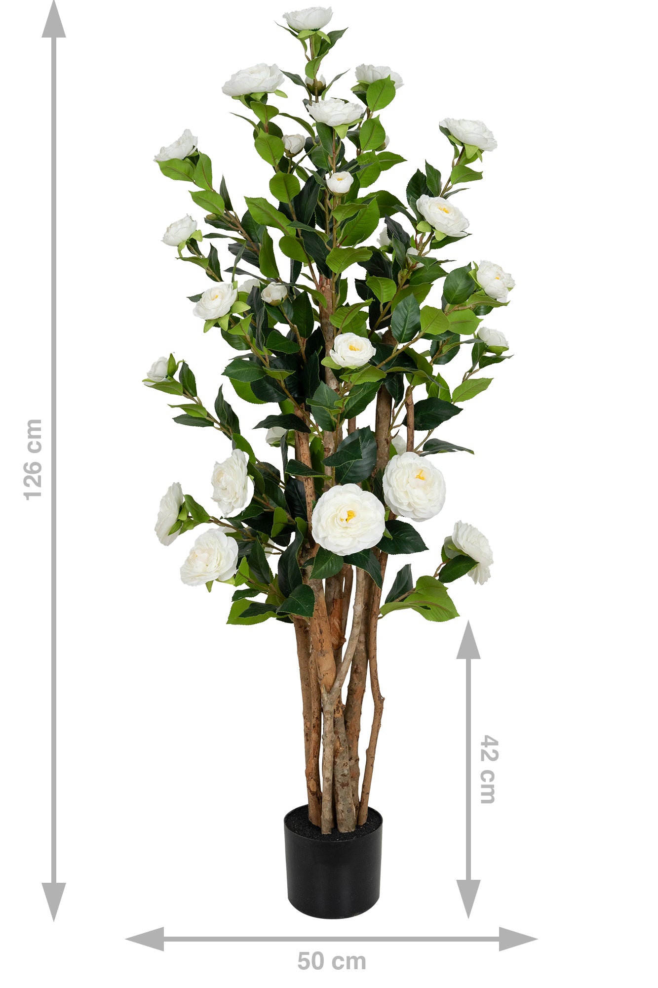 Copac artificial Camelia Japonica H120 cm cu 261 frunze si 36 flori crem