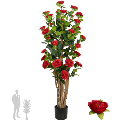 Copac artificial Camelia Japonica H120 cm cu 261 frunze si 36 flori rosii