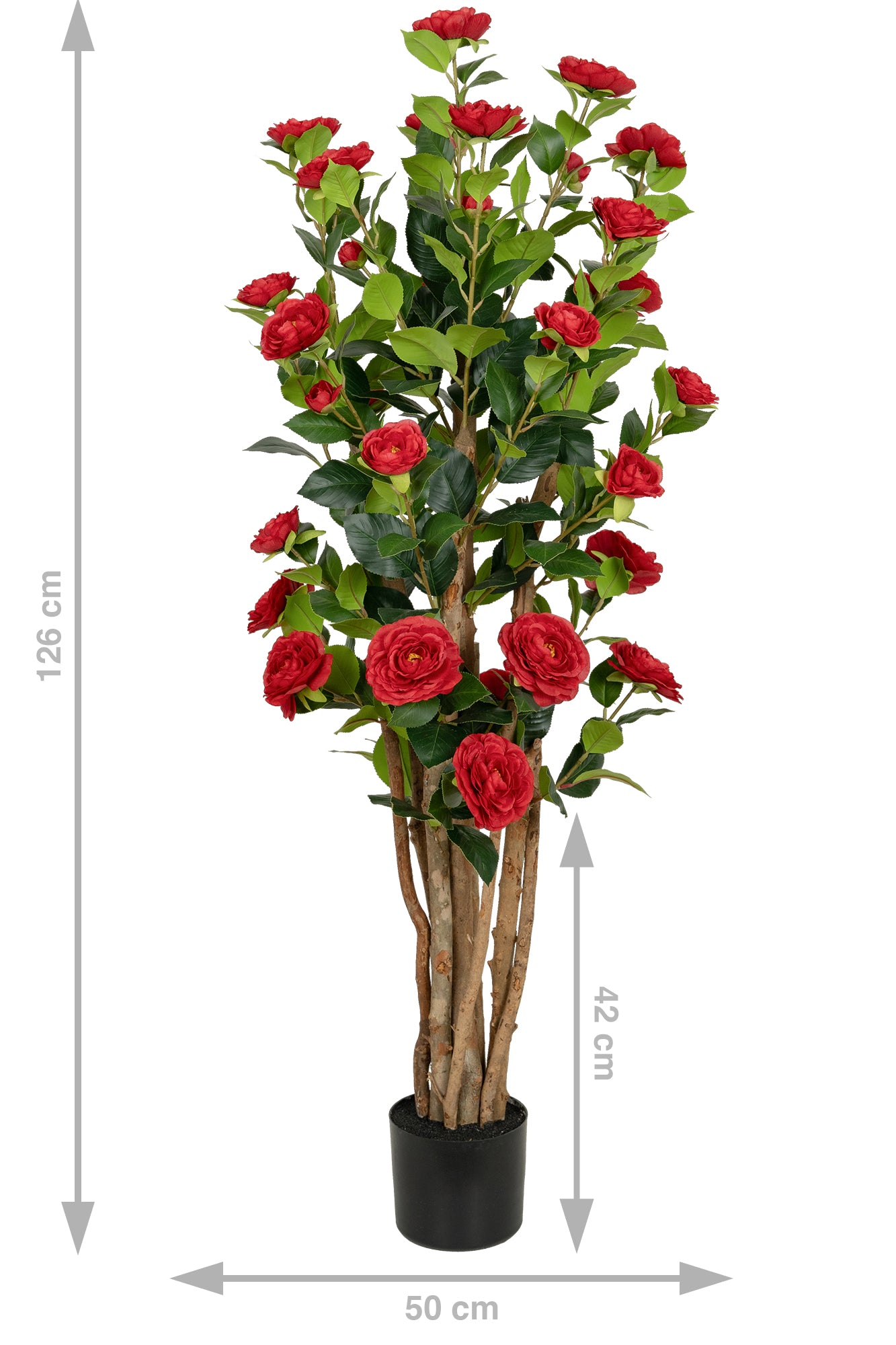 Copac artificial Camelia Japonica H120 cm cu 261 frunze si 36 flori rosii
