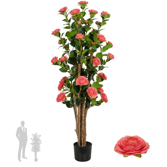 Copac artificial Camelia Japonica H120 cm cu 261 frunze si 36 flori roz
