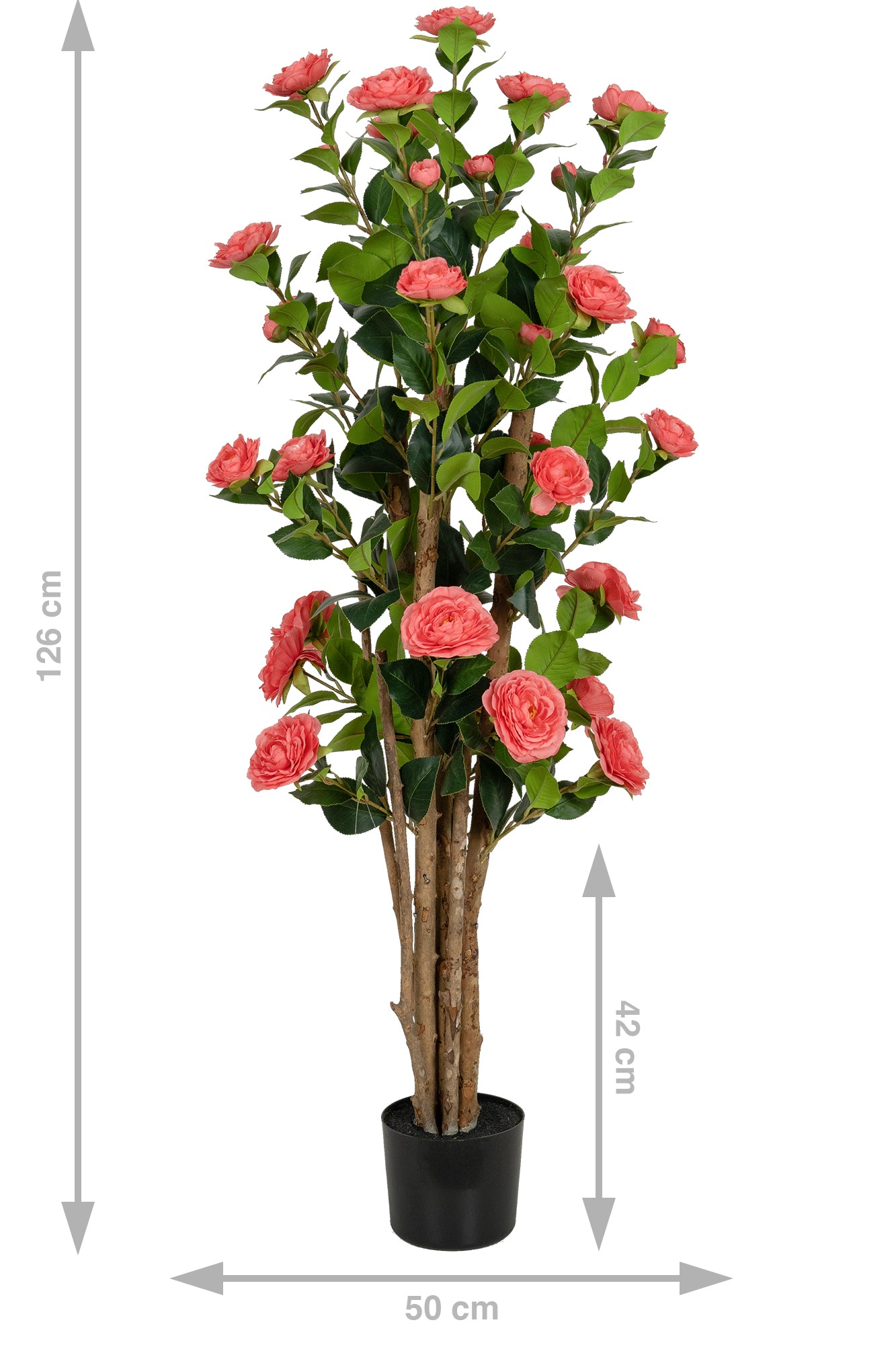 Copac artificial Camelia Japonica H120 cm cu 261 frunze si 36 flori roz