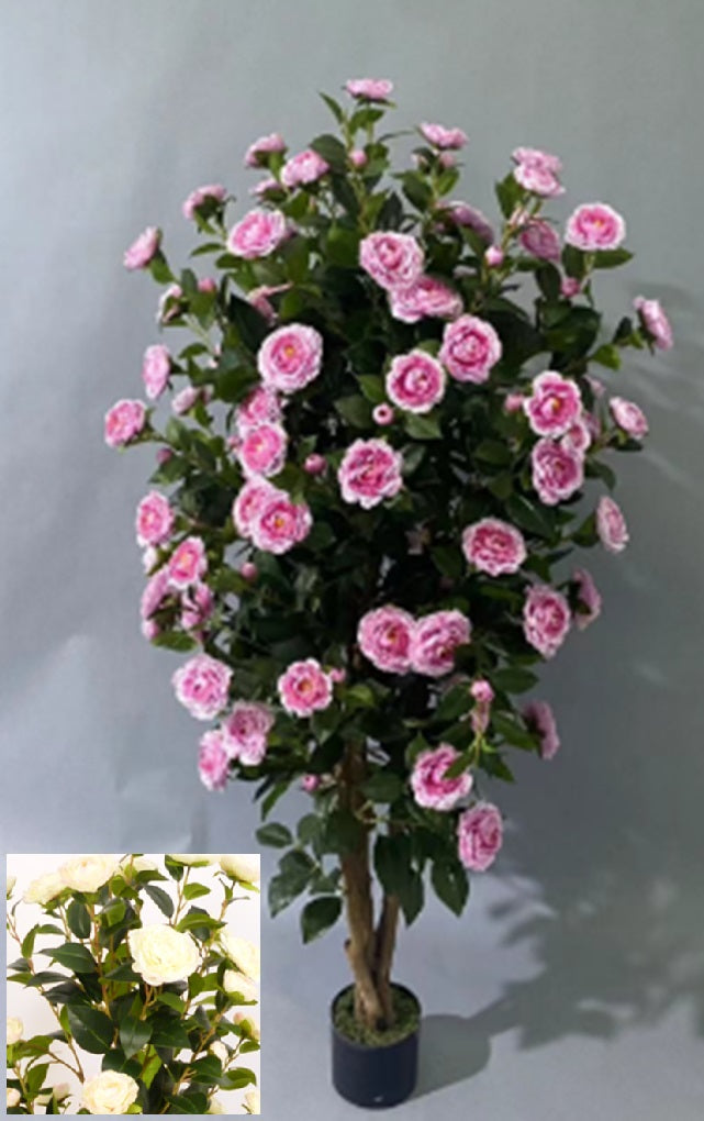 Copac artificial Camelia Japonica H120 cm cu 464 frunze si 64 flori crem