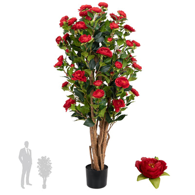 Copac artificial Camelia Japonica H120 cm cu 380 frunze si 38 flori rosii