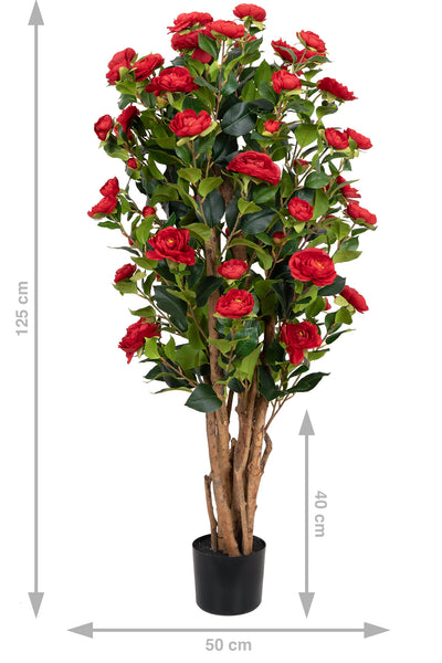 Copac artificial Camelia Japonica H120 cm cu 380 frunze si 38 flori rosii