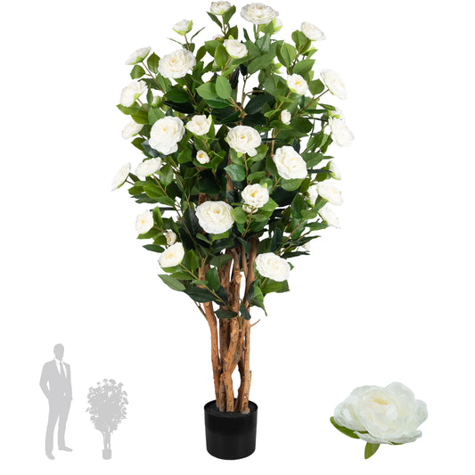 Copac artificial Camelia Japonica H120 cm cu 464 frunze si 64 flori albe