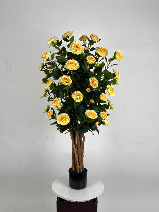Copac artificial Camelia Japonica H120 cm cu 464 frunze si 64 flori crem