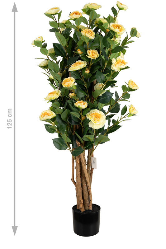 Copac artificial Camelia Japonica H120 cm cu 464 frunze si 64 flori crem