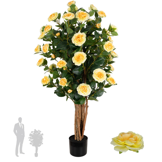 Copac artificial Camelia Japonica H120 cm cu 464 frunze si 64 flori crem