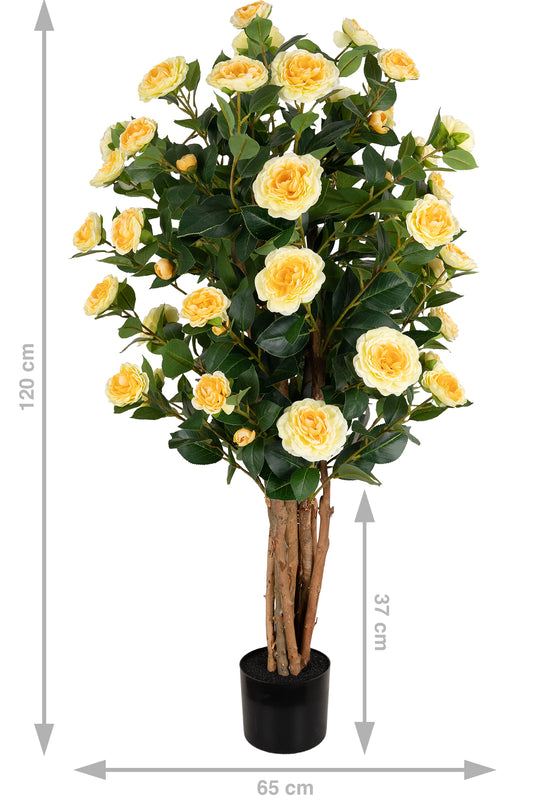 Copac artificial Camelia Japonica H120 cm cu 464 frunze si 64 flori crem