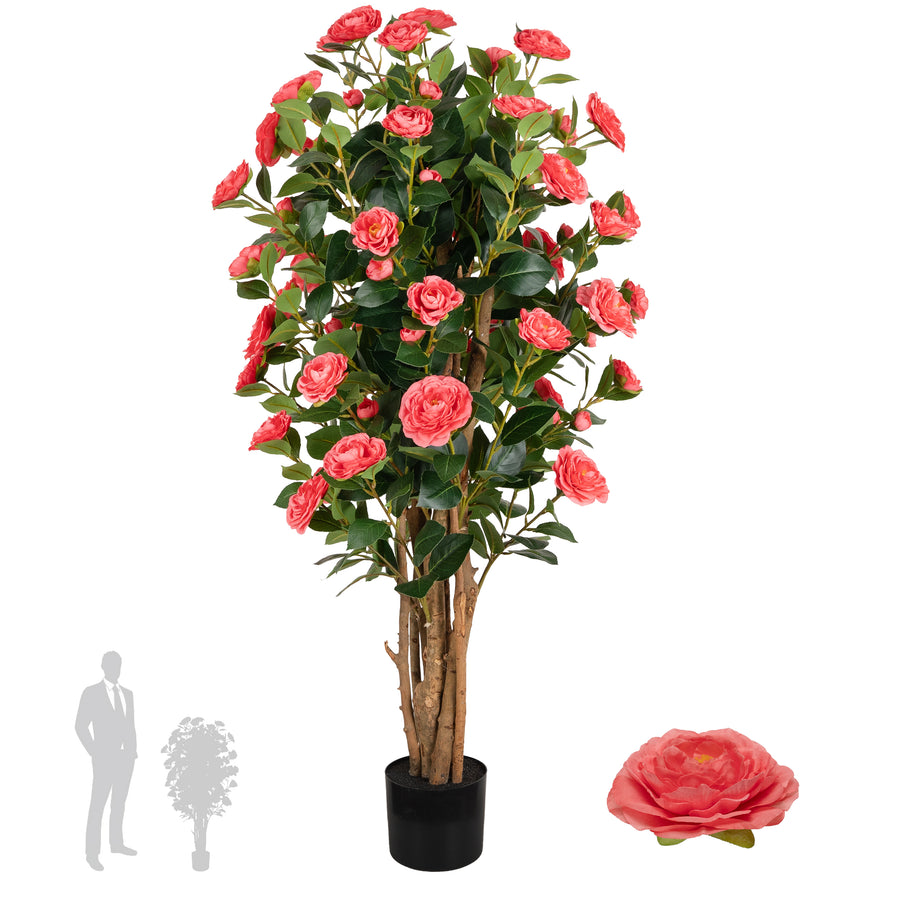 Copac artificial Camelia Japonica H120 cm cu 464 frunze si 64 flori roz